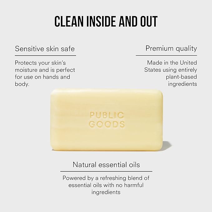 Public Goods 3-Pack Bar Soap for Women & Men | Hand & Body Soap for Sensitive Skin | Natural Fragrance from Organic Essential Oils | For Bath & Shower | Non Toxic, Vegan Friendly | 5 Oz | 3 Count