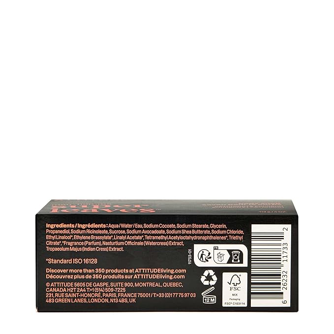 ATTITUDE Bar Soap Body Wash for Men, For Body and Hands, 99% Natural Origin Ingredients with Avocado Oil, EWG Verified, Patchouli & Bourbon, 4 Oz (Pack of 6)