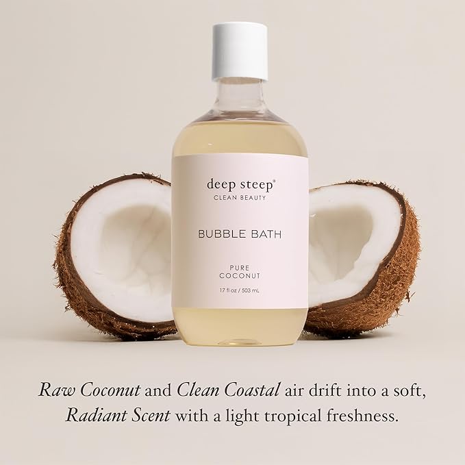 Deep Steep Bubble Bath, Pure Coconut 17 oz (Pack of 2) – Hypoallergenic, Clinically Tested Soothing Soak with Shea Butter & Argan Oil – Sulfate-Free