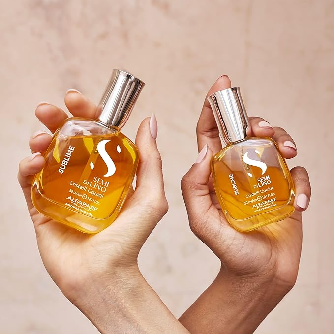 ALFAPARF MILANO Semi di Lino Sublime Cristalli Liquidi Hair Oil with Thermal Protection - Superior Hair Finishing Smoothing Serum Treatment - Brilliant Shine - Vegan Formula - 1.69 fl. oz.
