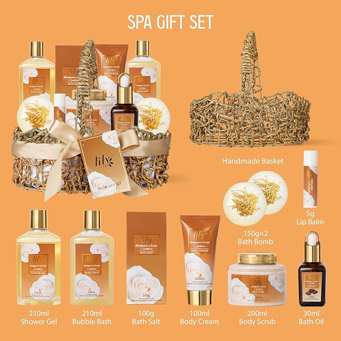 Mothers Day Gifts for Mom - Luxury Honey Almond Bath & Body Gift Set for Women, Spa Gift Basket, Pampering Bath Set with Bath Bomb | Christmas Birthday, Perfect Holiday Gift for All Occasion