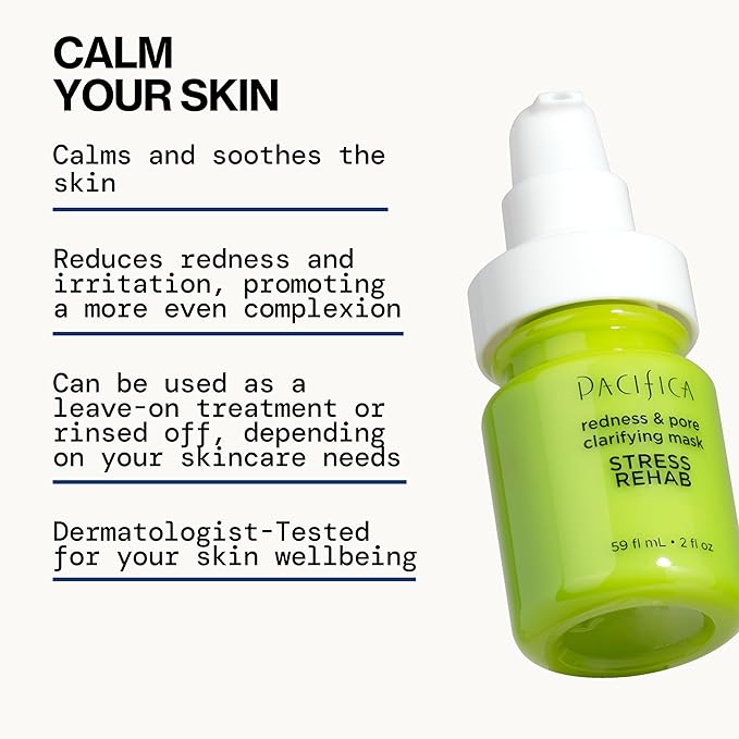 Pacifica Stress Rehab Redness & Pore Clarifying Face Mask, Niacinamide & Caffeine Facial Mask for Redness Relief, Pore Minimizer for Oily Skin, Clean Beauty Vegan & Cruelty-Free, 2 Fl Oz (Pack of 2)