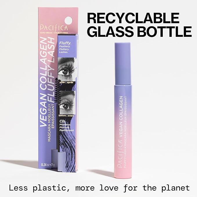 Pacifica Vegan Collagen Fluffy Lash Mascara – Black Thickening & Lengthening Mascara with Plant Fibers, Full Fluffy Lashes, Vegan & Cruelty-Free, 0.24 oz