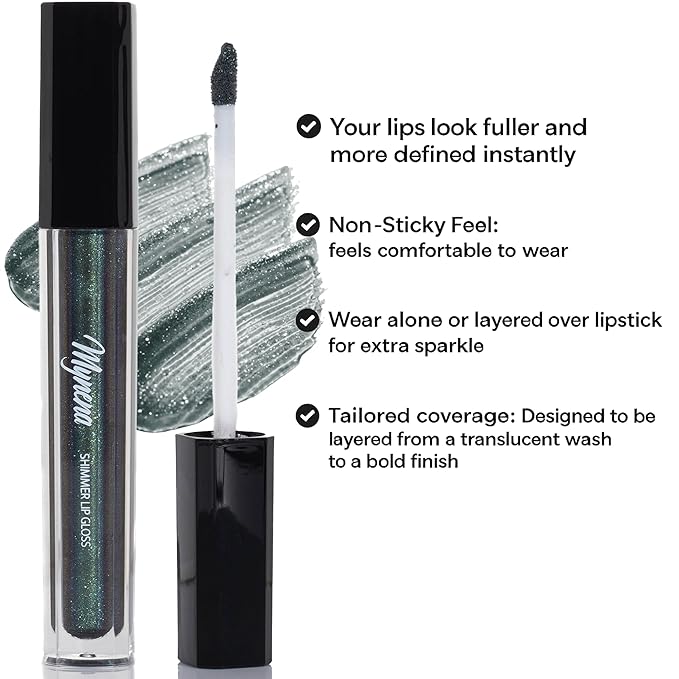 Mynena Cool-Toned Metallic Green with Iridescent Shimmer Lip Gloss Non-Sticky | Lightweight Lip Topper | Paraben-Free | Demi-Sheer Lipgloss from Cosplay to Everyday Glam | Willow