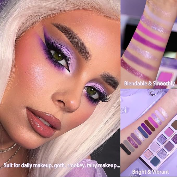 Purple Eyeshadow Palette, Pigmented Matte Shimmer Lavender Lilac Eye Shadow Pallet for Green Eyes,Bright Long Lasting Metallic Multichrome Violet Pink Makeup Pallet for Daily,Smoky,Carnival, Blendable