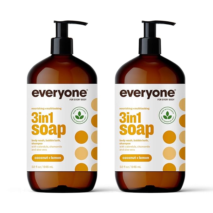 Everyone 3-in-1 Soap, Body Wash, Bubble Bath, Shampoo (32 Ounce) and Hand and Body Lotion (32 Ounce) Bundle - Coconut and Lemon