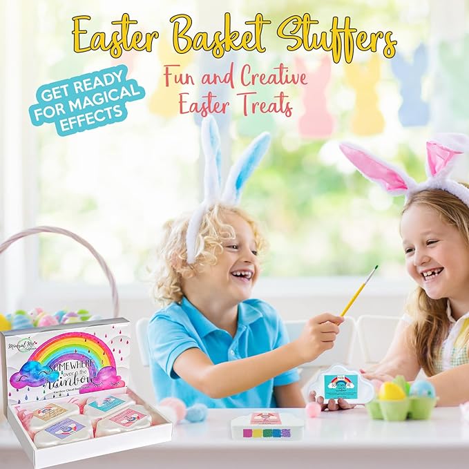 Bath Bombs for Kids- Organic Magic Rainbow Bubble Bath Bombs w/Moisturizing Shea Butter and Natural Oils, 4 Large Unicorn Cloud BathBombs, Birthday Gift for Her, Easter Basket Essentials for Kids