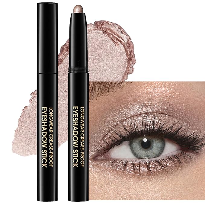 Eyeshadow Stick Shimmer Eye Brightener Pencil Cream Eye Shadow Eyeliner Pen Crayon,High Pigmented Blendable Waterproof Long-Lasting Highlighter Stick Makeup,Vegan&Cruelty-Free,#9-Champagne