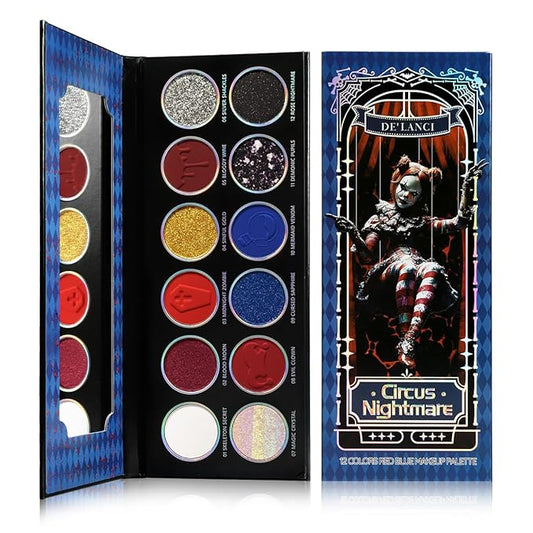 DE'LANCI Red Blue Multichrome Eyeshadow Palette, High Pigment Metallic Silver Shimmer Eyeshadow for Goth, Clown/Joker Smoky Makeup, Longwear Vegan Chameleon Iridescent Black Halloween Cosplay Party