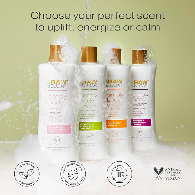 RAW SUGAR Watermelon Mint Refresh Gentle & Hydrating Body Wash, 20 Fl Oz (Pack of 3), Moisturizing & Refreshing Bath & Shower Gel, Vegan, Formulated without SLS/SLES & Parabens