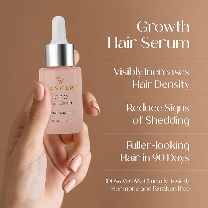 Lanmeri Vegan Hair Growth Serum for Women & Men - Natural Scalp Treatment for Thinning Hair and Hair Regrowth - Fuller-looking, Thicker and Healthier Hair in 90 Days, All Hair Types