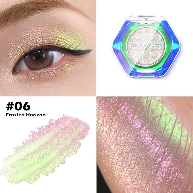 CHARMACY Multichrome Glitter Eyeshadow, Intense Pigmentation Chameleon Sparkling Eyeshadow, Bright Highlighter Duochrome Eye Make Up, Multi-Reflective Finishes Glitter Metallic Eye Makeup #06