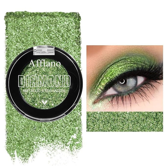 Green Glitter Eyeshadow, Highly Pigmented Lime Green Sparkle Metallic Eyeshadow Palette for Older Women, Long Lasting Light Pressed Powder Chrome Shimmer Eye Shadow for Daily, Party, St. Patrick's Day