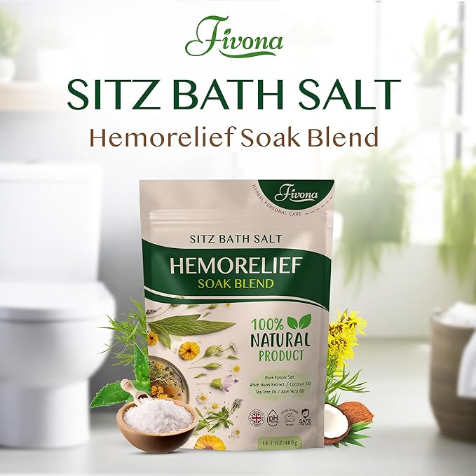 Hemorrhoid Treatment Sitz Bath Salt - Natural Soak Blend Epsom Salt with Essential Oils, Postpartum Recovery and Discomfort Relief, Perineal Care Soaking for Fissures and Bartholin Cysts - 14.1oz