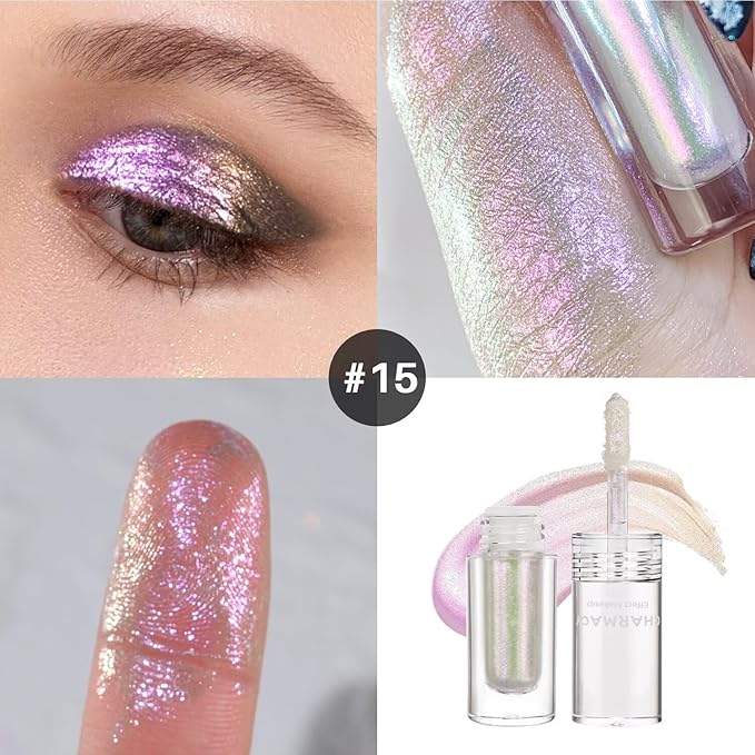 CHARMACY Liquid Duochrome Eyeshadow, Multi-Dimensional Eye Looks, Long Lasting Glitter Eye Shadow Sets Metallic Pigments, Quick Drying, Sparkling Shiny Eye Makeup for Beginners, 1.6g (#15)
