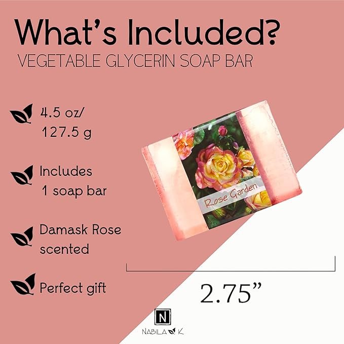 Glycerin Bar Soap Rose Garden Scent - Natural, Vegan-Friendly, Hypoallergenic - Moisturizing and Hydrating with 100% Vegetable Glycerin - Sulfate-Free, Paraben-Free, Chemical-Free - 4.5 oz