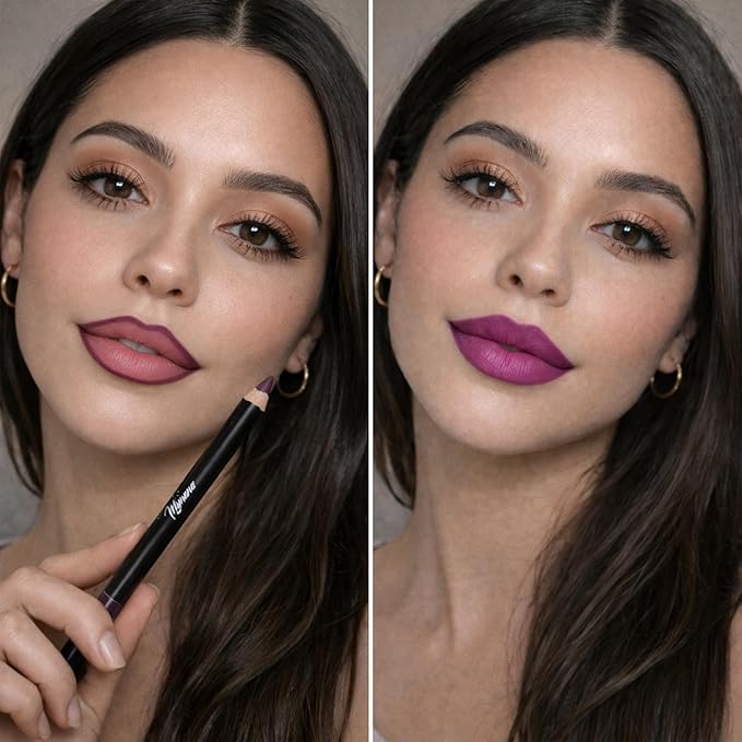Mynena Dark Purple Creamy Matte Waterproof Lip Liner | Long Lasting Transfer-Proof | Sharpenable | Blendable Pencil for Defined Lips