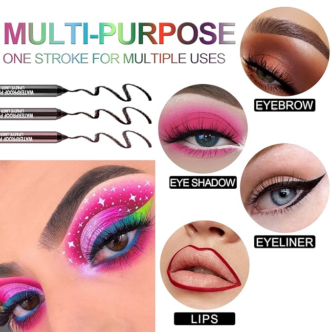 3 Colorful Eyeliner Pen Set, Eye Shadow Pencil, Pearl Eyeliner Kit Metallic Glitter Eye liner Pencil for Women Eye&Lip Liner Professional Colorful Eye Makeup Color Set (3PCS E)