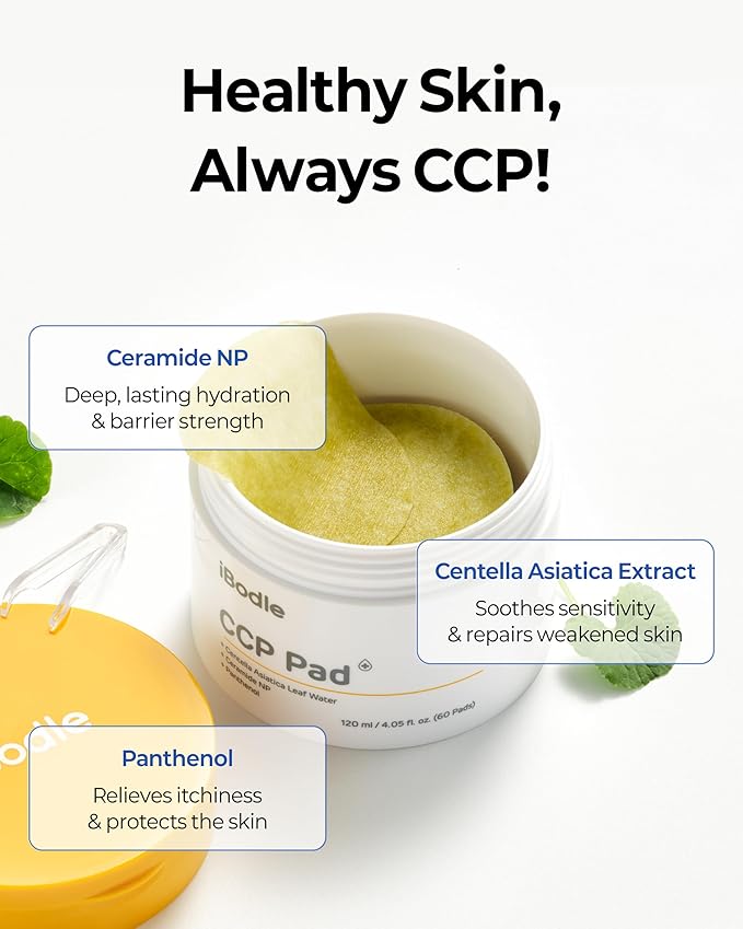 CCP Pads, Korean Hydrating for Damaged skin Barrier, Cooling & Soothing Centella Facial pads, Vegan Skincare for Sensitive Skin, 60 pads