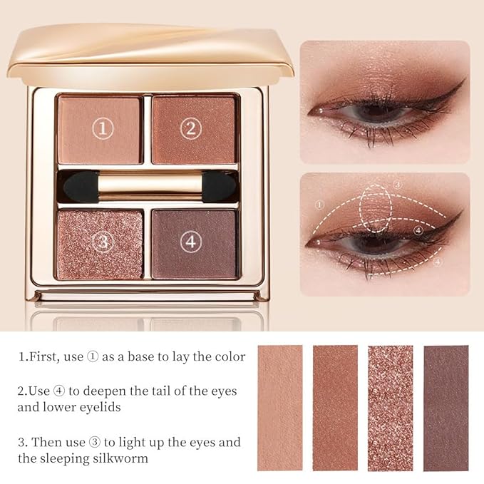 Warm Rosy Brown Eyeshadow Palette, 4-Shade Neutral Nude Matte & Shimmer Eye Makeup for Soft Glam & Romantic Rose Looks — Enhances Brown, Hazel & Green Eyes, High Pigment Long-Lasting Blendable Formula