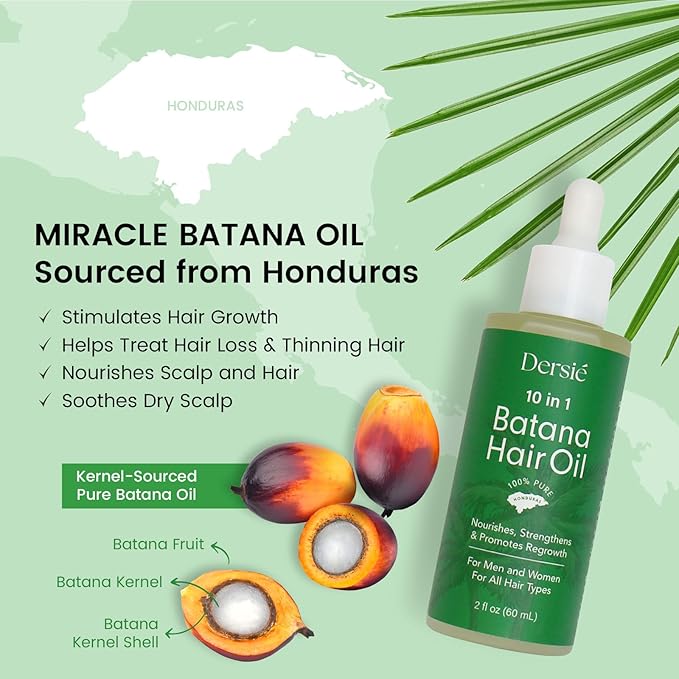 Hair Growth Oil with Batana and Rosemary: 10-in-1 Natural Hair Growth Treatment for Hair Loss, Damage & Thinning Hair - 10 Organic Vegan Oils for Men and Women of All Hair Types - 2 fl oz