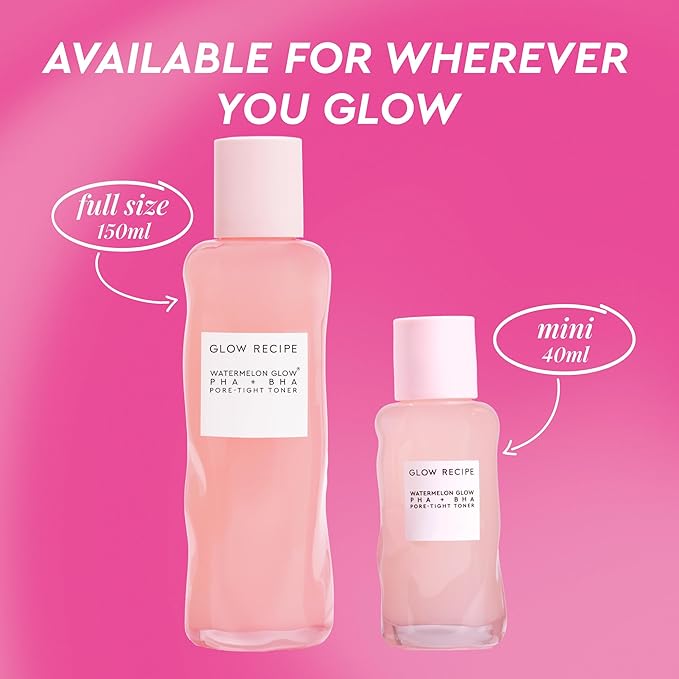 Glow Recipe PHA + BHA Face Toner, Korean Exfoliating Toner for Pores, Gentle Chemical Exfoliant + Hydrating Toner, Watermelon, Cactus Water + Glycerin (40ml)