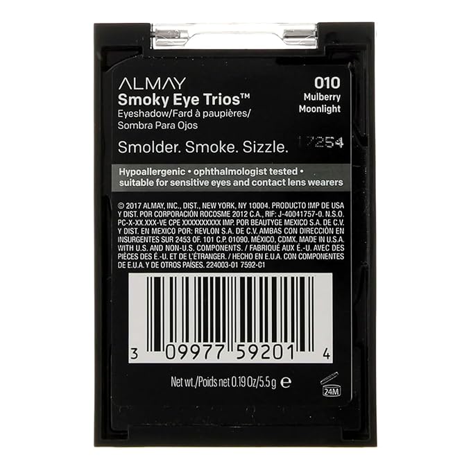 Almay Shadow Trio Palette, Longlasting Smoky Eyeshadow Makeup, Three Shades, Hypoallergenic, 010 Mulberry Moonlight, 0.087 oz