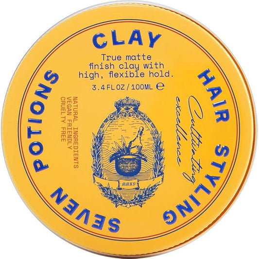 SEVEN POTIONS Hair Clay For Men and Women 3.4 fl oz - High Hold No Shine Hair Pomade For Men - Effortless Hair Styling Product That Leaves No Residue - Water Based - Natural, Vegan, Cruelty Free