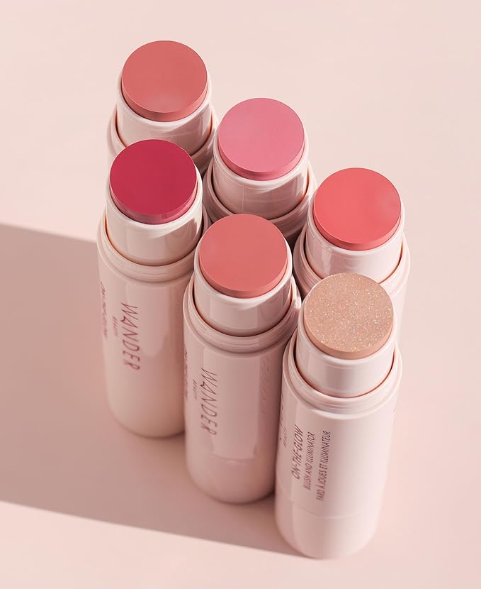 "Wander Beauty On-the-Glow Blush and Illuminator - Bare/Nude Glow - 7-in-1 Hydrating Cream Blush & Highlighting Stick - Stick Blush for Cheeks, Lip, Face & Body - Highlighter Makeup & Blush"