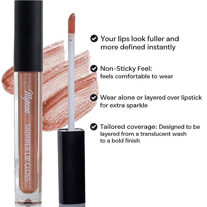 Mynena Nude Caramel Shimmer Lip Gloss | Non-Sticky Lightweight Topper | High-Shine Iridescent Sparkle | Layerable Demi-Sheer Finish | Paraben-Free & Cruelty-Free | Star