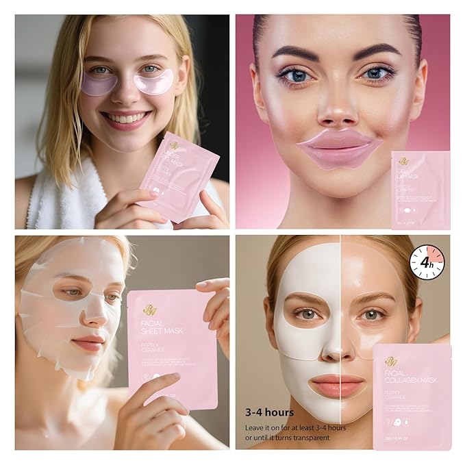 33 Pcs Valentines Day Gifts for Women, Rose Essential Oil Face Hydrogel Mask, Face Sheet Mask, Skin Care Set, Clay Mask, Under Gel Mask, Gel Lip Mask, Christmas, Birthday, Baby Shower