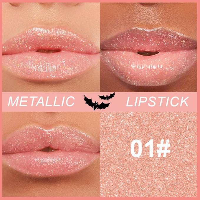 Kaely Glitter Metallic Lipstick Makeup, Shimmer Metallic Lipsticks for Women, High Pigmented Lip Gloss Long Lasting Waterproof Smudge Proof, Vegan & Cruelty-Free, 01