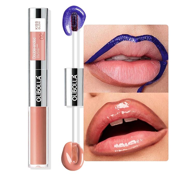 Double-Ended Peel-Off Lip Liner & Gloss Tint – Long-Lasting Hydrating Lip Color, Smudge-Proof & Kiss-Proof Gloss Duo for Plump Shiny Lips (02 Honey Nude)