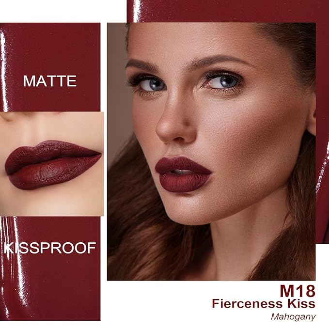 Oulac Dark Red Lipstick Matte for Women, Long Lasting Lipsticks Smudgeproof Dark Liquid Lipsticks, Waterproof Lip Stain, No Transfer, Vegan & Cruelty-Free M18