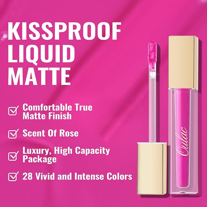 Oulac Hot Pink Lipstick Matte for Women, Pink Long Lasting Lipstick, No-Transfer Liquid Lipsticks,High Impact Lip Color with Vitamin E Waterproof Formula,Cruelty Free&Vegan M06
