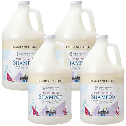 Ginger Lily Farms Botanicals Moisturizing Shampoo for All Hair Types, 100% Vegan & Cruelty-Free, Fragrance Free, 1 Gallon Refill (Pack of 4)