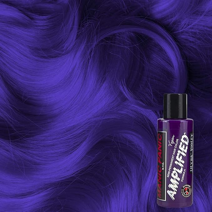 MANIC PANIC Ultra Violet Hair Color - Amplified - (2PK) Semi Permanent Hair Dye - Cool Blue Toned Violet Color - Vegan, PPD & Ammonia Free - For Coloring Hair on Men & Women