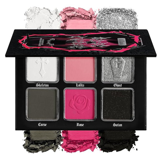 Black Pink Eyeshadow Palette, Matte Glitter White Grey Silver Goth Makeup Palette, Pigmented Long Wear Hot Pink Gothic Smoky Eye Shadow Pallet for Valentine, Halloween Vampire, Witch, Lolita, Cosplay