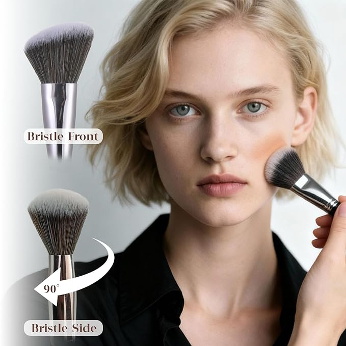 2PCS Makeup Brush Set: Angled Bronzer Brush + Blush Brush for Cheeks, Vegan Soft Bristles for All Cosmetics