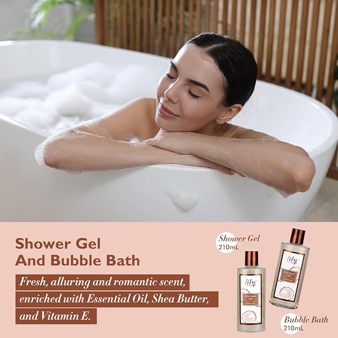 Mothers Day Gifts for Women - Luxurious 28Piece Coconut Vanilla Spa Gift Set Body Care Collection, Bath & Body Basket Gift Set for Valentines Day, Birthday, Christmas Gifts Self Care Gift