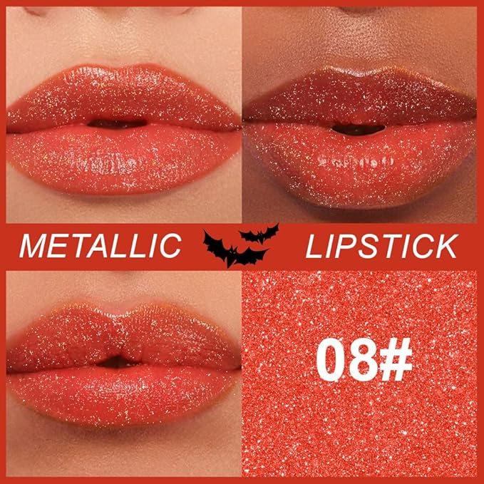 Kaely Glitter Metallic Lipstick Makeup, Shimmer Metallic Lipsticks for Women, High Pigmented Lip Gloss Long Lasting Waterproof Smudge Proof, Vegan & Cruelty-Free, 08