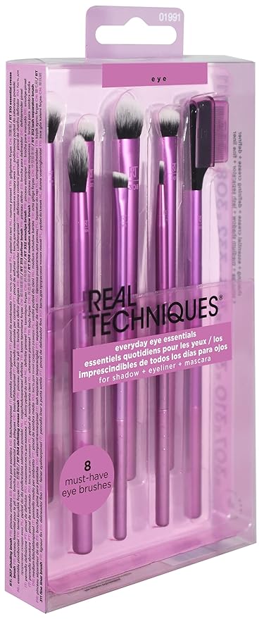 Real Techniques 8 Piece Everyday Eye Essentials Makeup Brush Set,Eye Brushes for Liner,Eyeshadow,Brows,& Lashes,Travel Friendly,Gift Set,Synthetic Bristles,Cruelty-Free & Vegan,(Pack of 8)