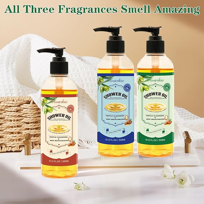 2 Pack Shower Oil with Organic Argan - Moisturizing Body Wash for Women, Natural & Vegan, for Sensitive Skin - Deep Hydration & Silky Smooth Feel (Rooftop Garden)