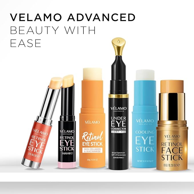VELAMO ADVANCED Retinol Eye Stick: Plumping & Smoothing Under Eye Balm for Dark Circles, Puffiness & Wrinkles - Made in Korea, Upgraded Formula with Collagen, Niacinamide & Peptides 0.35 OZ/10g 3 Pcs