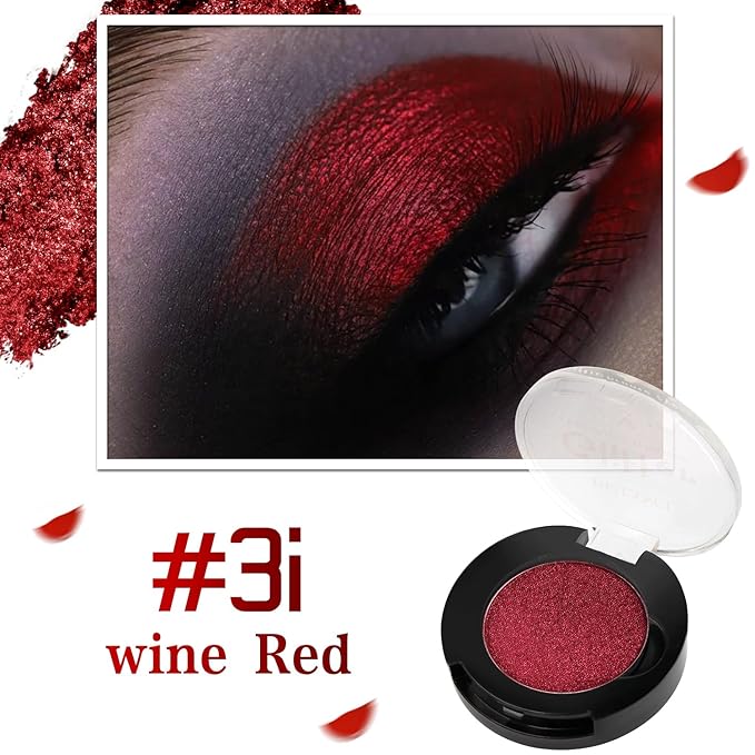 BEUSELF Metallic Burgundy Red Eyeshadow, Highly Pigmented True Red Sparkly Eyeshadow for Gothic Makeup, Long Wear Cream Formula Blendable Eye Shadow Pallet for Halloween Clown, Talc Free, #Wine 3i