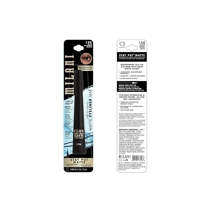 Milani Stay Put Matte Liquid Eyeliner - Black, Waterproof, 17H Wear, Cruelty-Free, Vegan, Smudgeproof, Long Lasting