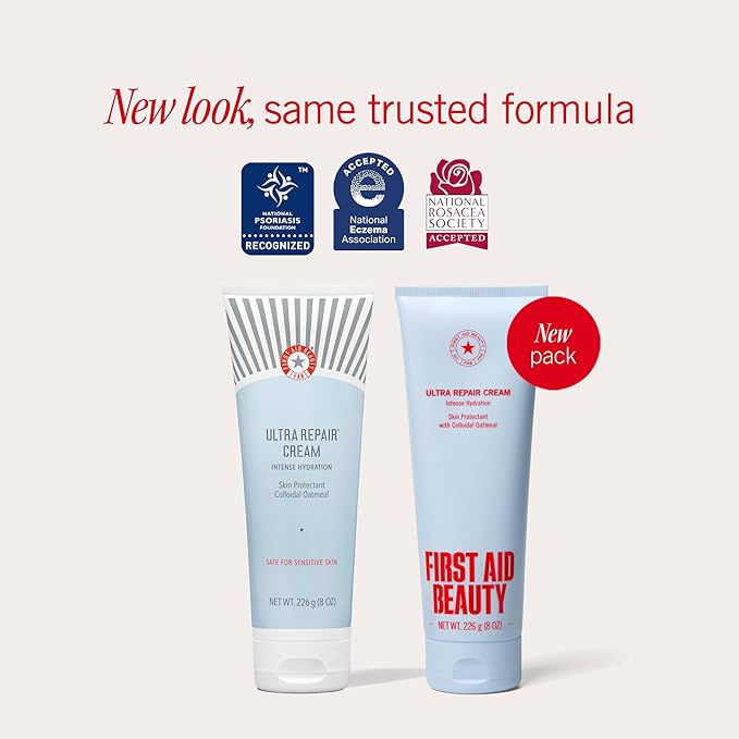 First Aid Beauty - Ultra Repair Cream, Intense Hydration Whipped Colloidal Oatmeal, Clinically Proven to Strengthen Skin Barrier in 7 Days & Helps Relieve Eczema, Luxury Face & Body Moisturizer, 8 oz