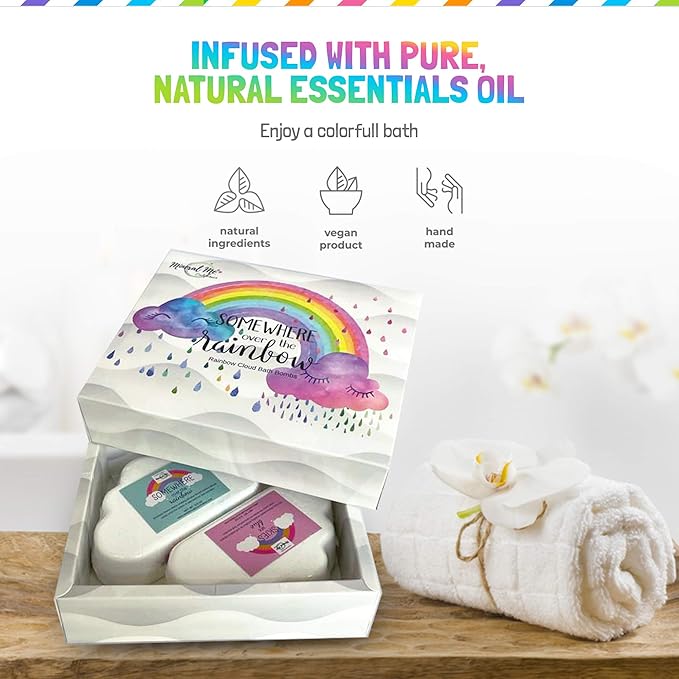 Bath Bombs for Kids - All Natural Magic Rainbow BathBombs w/Organic Ingredients, Moisturizing, Vibrant Colors & Rich Bubbles, Cloud Bath Bombs, Birthday Gifts for Kids, Easter Gifts for Girls