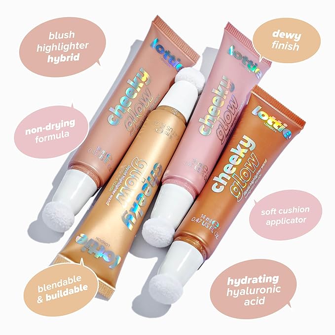 Lottie London Cheeky Glow in Champagne Drip, Liquid Blush & Sheer Highlighter, Buildable Formula Infused with Hyaluronic Acid, Vegan & Cruelty-free