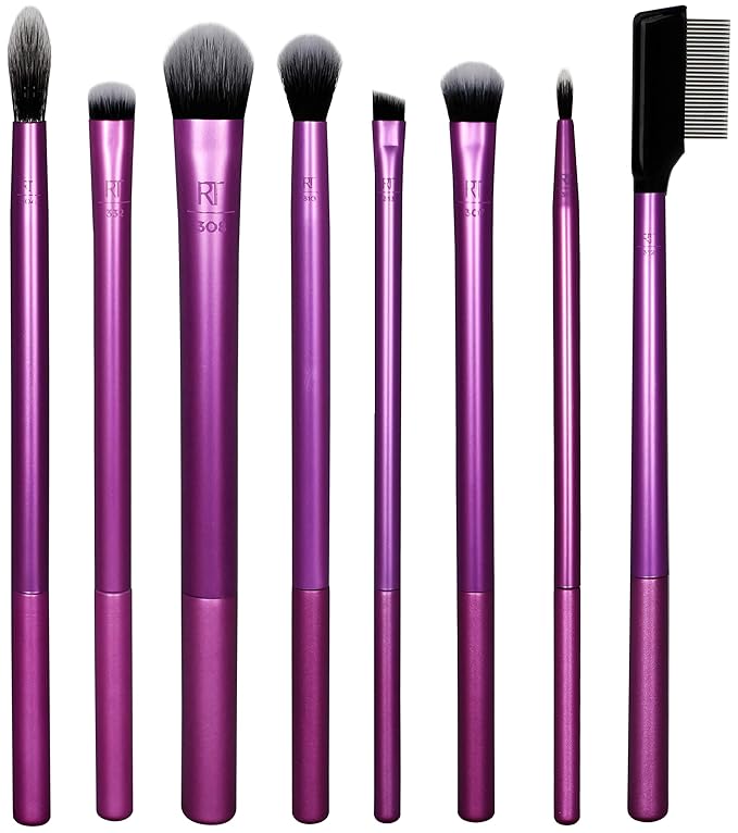 Real Techniques 8 Piece Everyday Eye Essentials Makeup Brush Set,Eye Brushes for Liner,Eyeshadow,Brows,& Lashes,Travel Friendly,Gift Set,Synthetic Bristles,Cruelty-Free & Vegan,(Pack of 8)